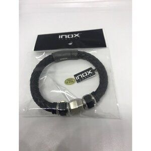 INOX Black Leather Bracelet With Stainless Steel Beads New With Tags BR346